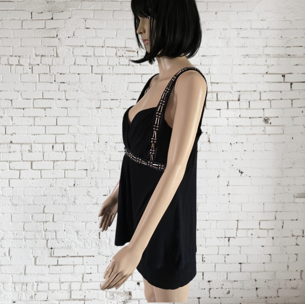 Le Chateau Black Sleeveless Sweatheart Neck Top, Silver Beaded Accents,Size XL - Picture 4 of 12